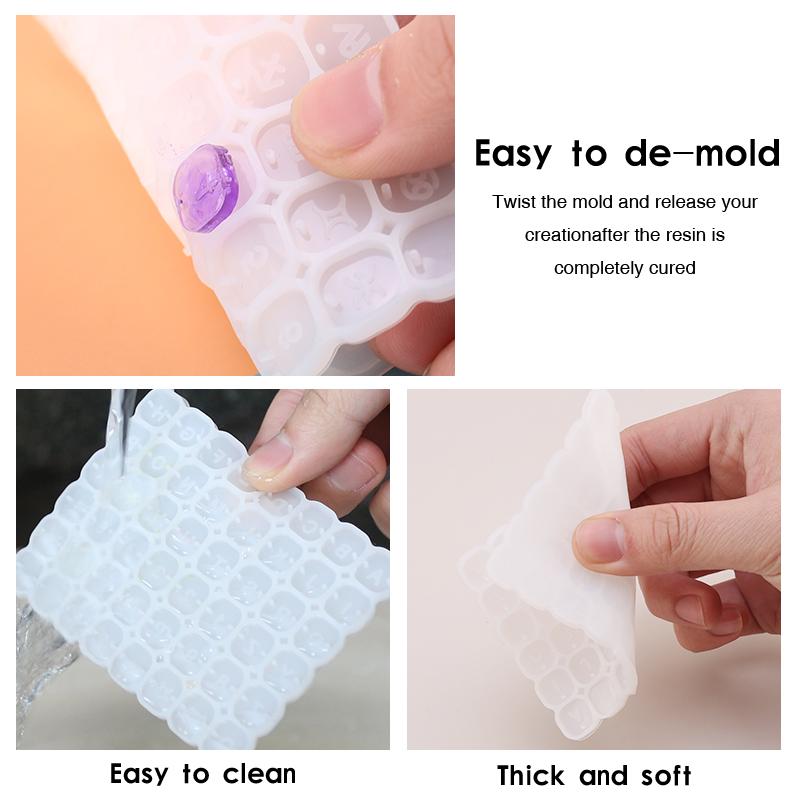 Square Heart Letter Number Silicone Molds Charms Pendant Epoxy Resin Alphabet Bead Mold for DIY Bracelet Jewelry Making Supplies
