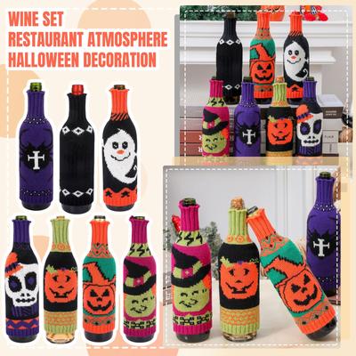 Dekoracje Halloween Świąteczny Dzianinowy Pokrowiec na Butelkę Wina Dynia Pokrowiec na Czerwone Wino Dekoracja Restauracji Pokrowiec na Ubrania Butelki Wina