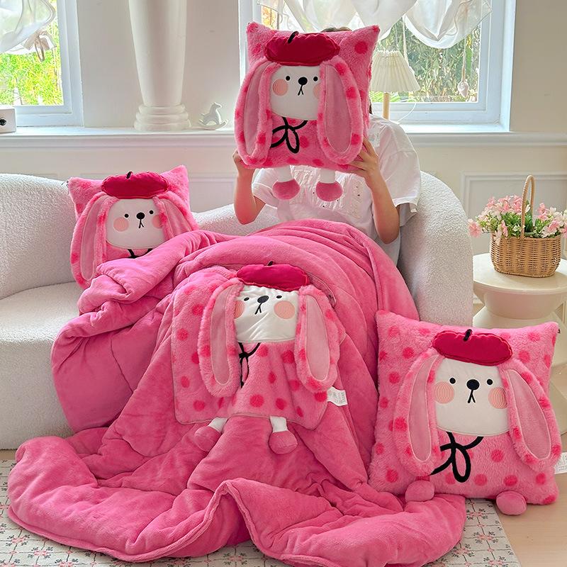 

Summer Blanket 2026 New Cute Plush Rabbit 2-in-1 Pillow Blanket Multi-Purpose Foldable Nap Pillow for Office Car Pillows 40x40cm(105x145cm)