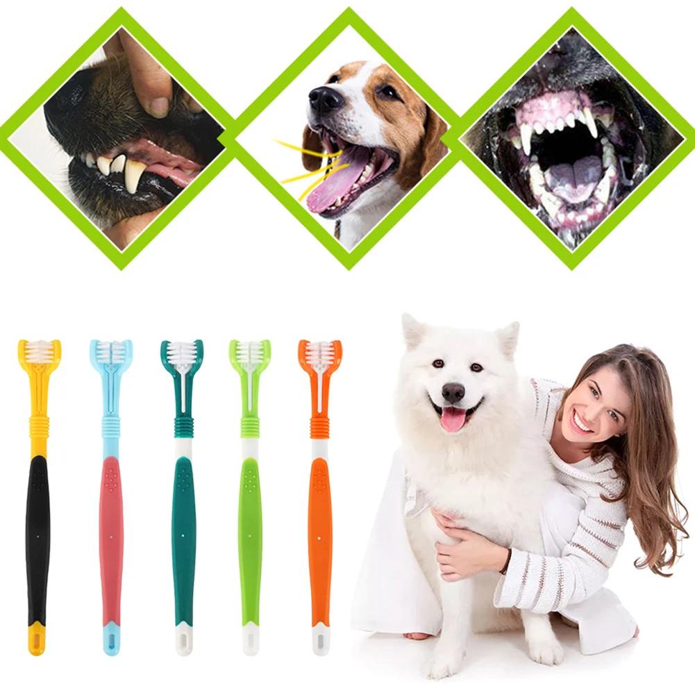 Dreiseitige Haustierzahnbürste, Dreikopf-Zahnbürste mit mehreren Winkeln, Reinigung der Hunde- und Katzenbürste, Mundgeruch-Zahnpflege-Werkzeug