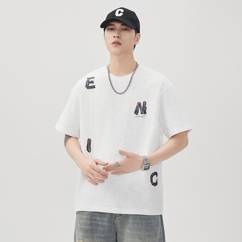 New Summer Loose Short-sleeved T-shirt Men's Printed Pure Cotton Casual Round Neck Top