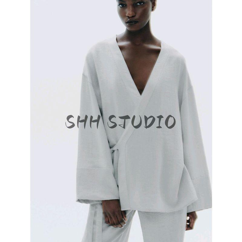 Casual Suit Side Bowknot Decoration Kimono Outerwear 5427723 Pajamas Style Pants 8338513