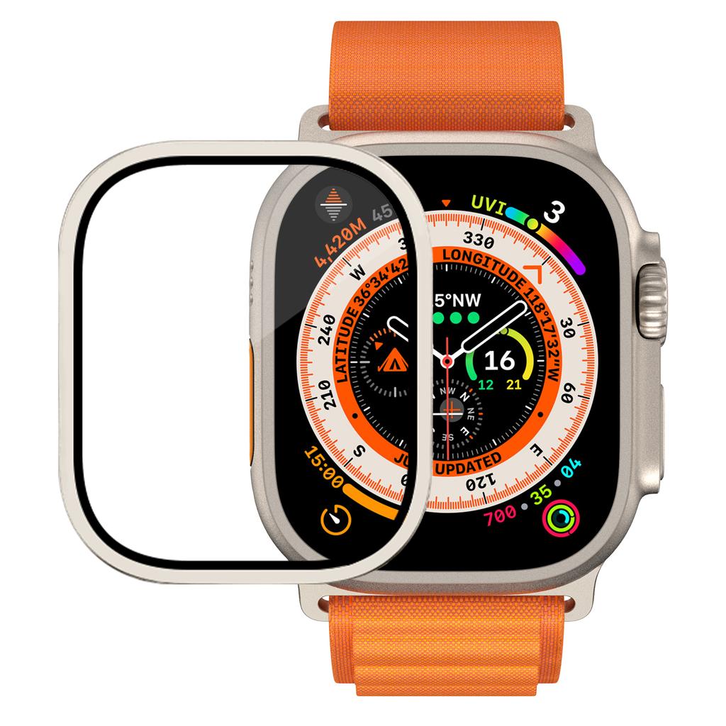 Screen Protector For Apple Watch Ultra 49mm Accessories Metal Bumper+Tempered Glass Aluminum Alloy Cover HD iWatch Ultra 49 Mm