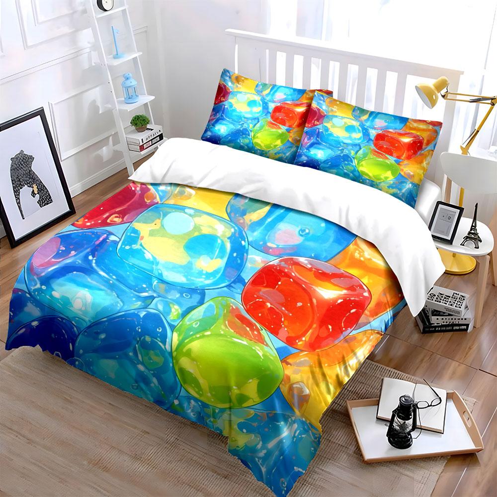 Colorful Decorative Ice Cube Set Soft Skin-Friendly Bedding Set Includes 1 Duvet Cover And 2 Pillowcase Gift