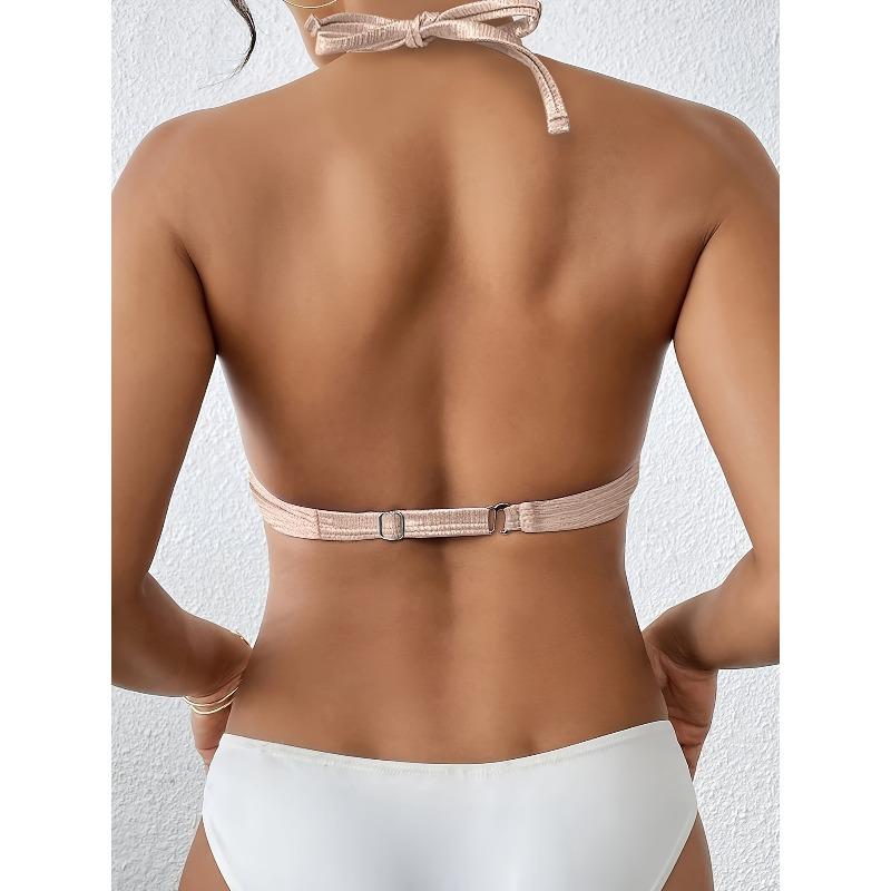 Sexy Petal Bikini Swimsuit Solid Color Petal Cup Pearl Chain Steel Band Bikini Top