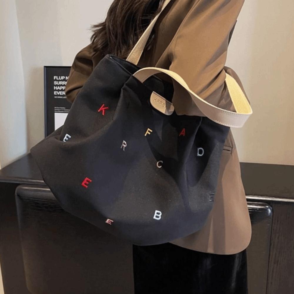 Inner Pocket Embroidery Letter Handbag Simple Elegant Shoulder Bag Student Tote Bag  Shopping