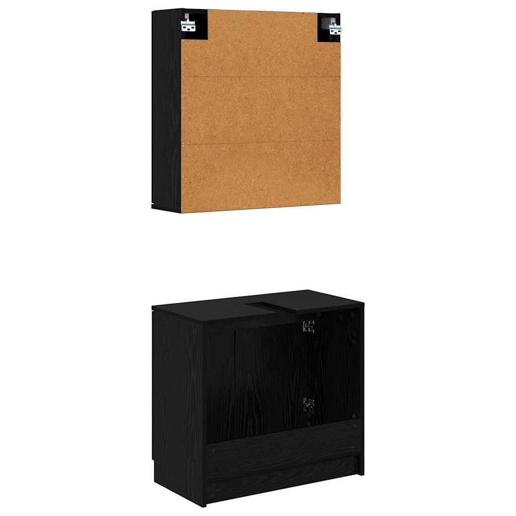 Bathroom Cabinet Set 2 Pieces Black Oak Effect Wood Based Material