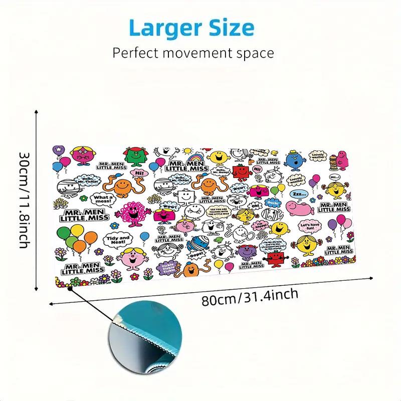 Mr. Men Little Miss Large Size Mouse Pad Large Gaming Table Cushion Non-slip Laptop Tablet Big Mousepad XXL Mat Mini PC Playmat With Lock edge