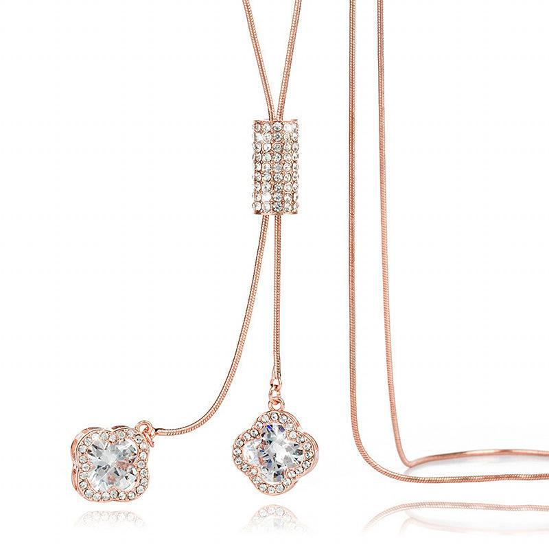 Simple Fresh Clover Crystal Pendant Long Necklace - Fashionable Versatile Women's Accessory
