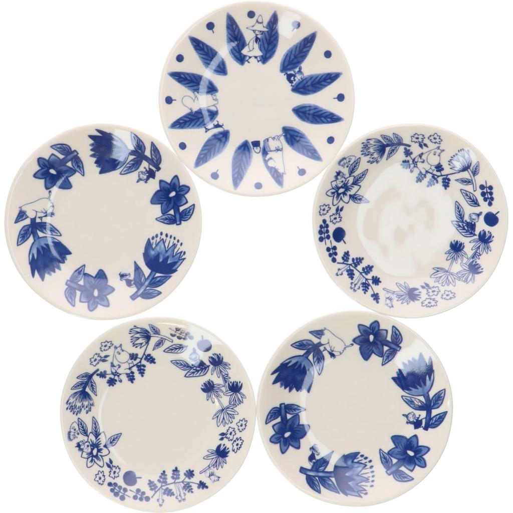 Yamaka Shoten Yamaka MOOMIN Moomin Plate 5 Piece Tableware Set Scandinavian Miscellaneous Goods Day Present Made In Japan "Blue Flora" 13.5cm Mother's