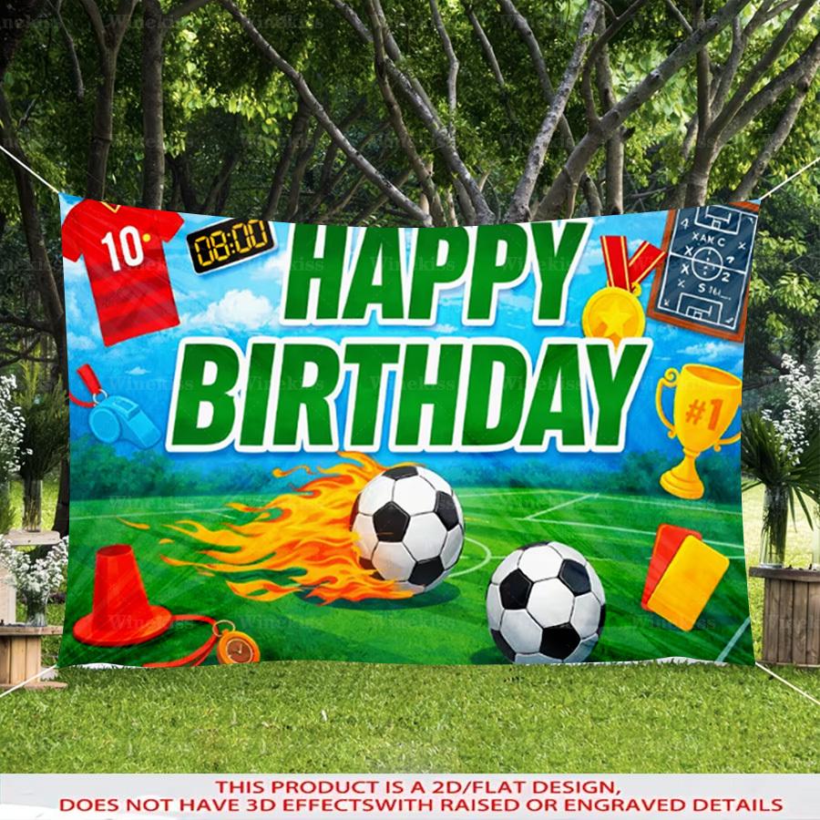 1pc 2D Flat Soccer Theme Birthday Banner Birthday Party Indoor Outdoor Decorative Banner Garden Patio Celebration Party Decor Birthday