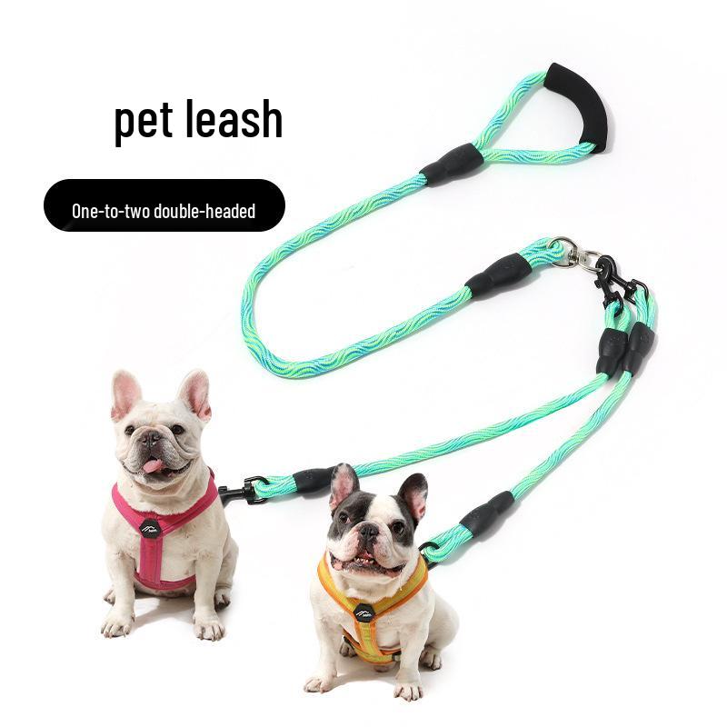 Wave Pattern Anti-Tangle Detachable Double Dog Leash