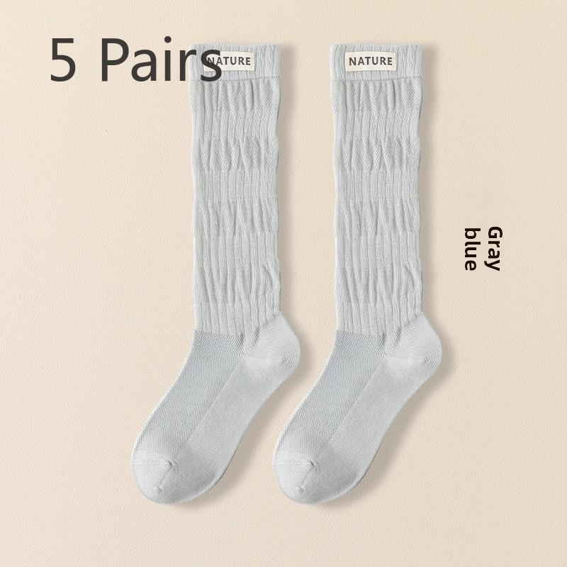 

5 пар женских длинных весенне-осенних тонких сетчатых хлопковых носков без косточек с тонким ворсом, летних носков длиной до икры 5 Pairs синий/серый