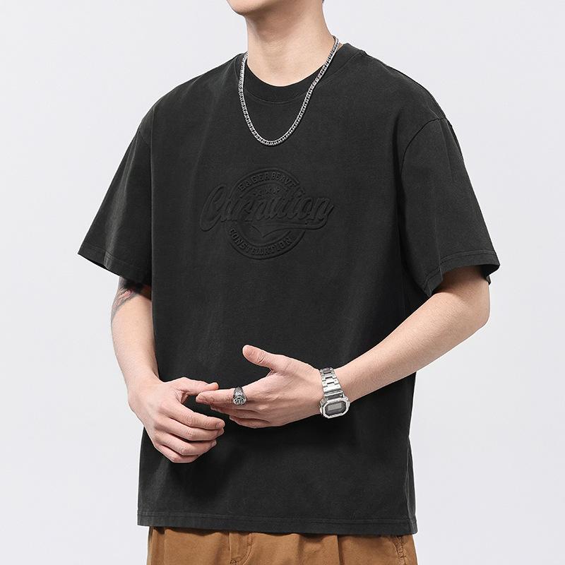 Men's Short-sleeved T-shirt Summer American Retro English Hot Stamping Half-sleeved Boys' T-shirt Short-sleeved