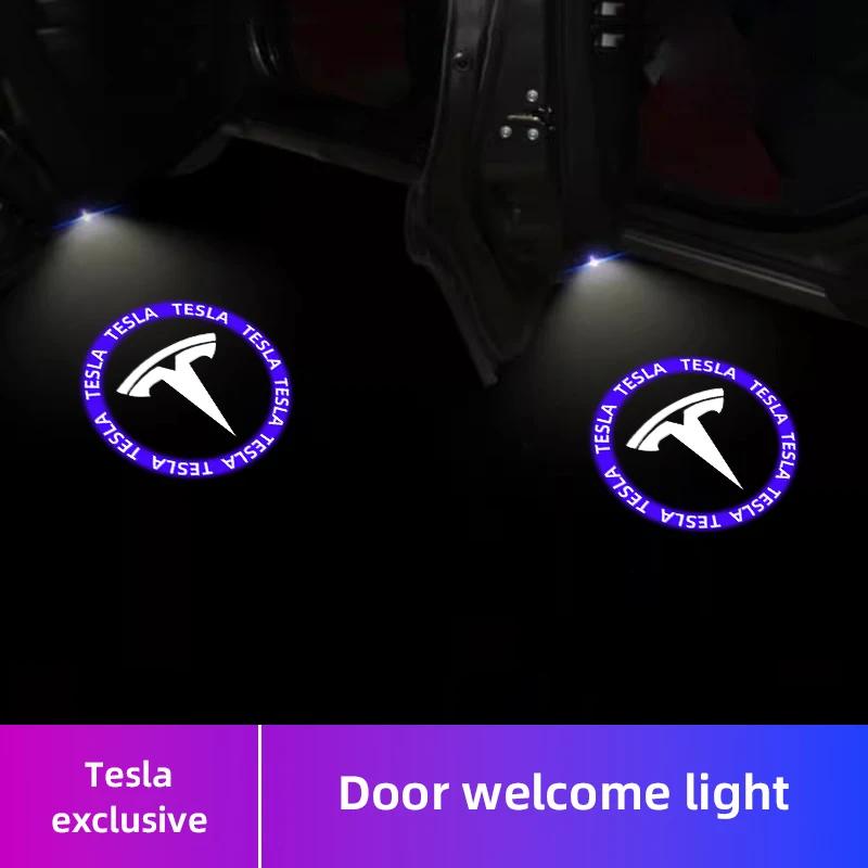 2Pcs Car Door Projector Lamps Welcome Lights Accessories For Tesla Model 3 Model S Model X Model Y Cybertruck Roadster SpaceX