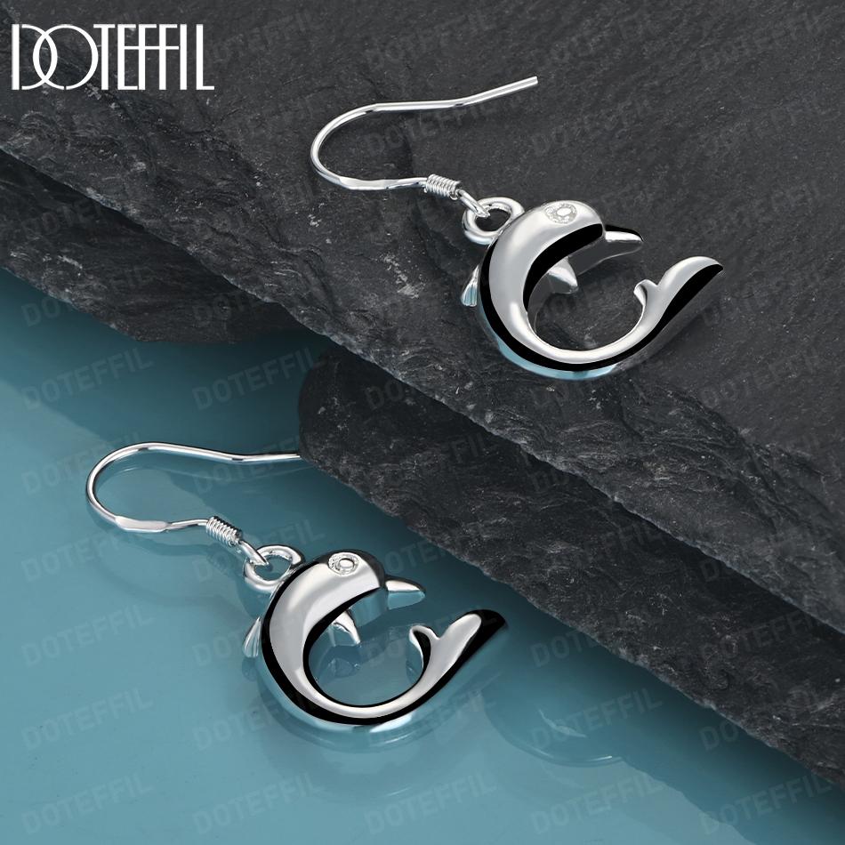 925 Sterling Silber Delfin Anhänger Ohrstecker Mode Hochzeits Schmuck