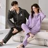 Couple's Warm Cartoon Pajamas Set: Thick Cotton, Korean Style, for Women & Men, Autumn/Winter