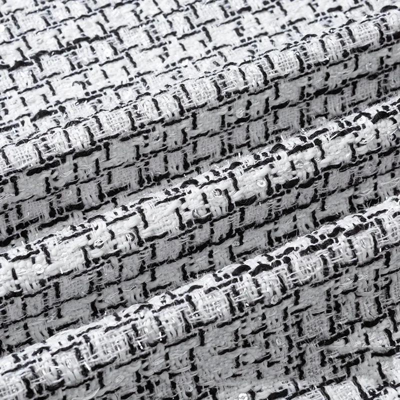 Thicken Tweed Fabric  for Vest Coat  Dress Clothing DIY Sewing Sequins Woolen Cloth Black White Red Blue By Half A Meter Winter