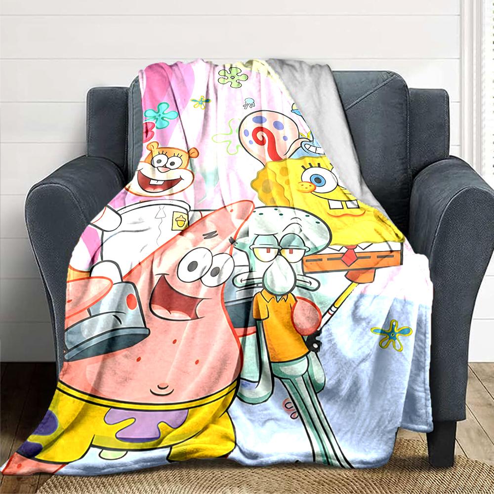 1Pc Spongebob Friends Adventure Blanket Soft Throw Blanket For Home Bedroom Bed Sofa Travel Office Solid Christmas Blanket