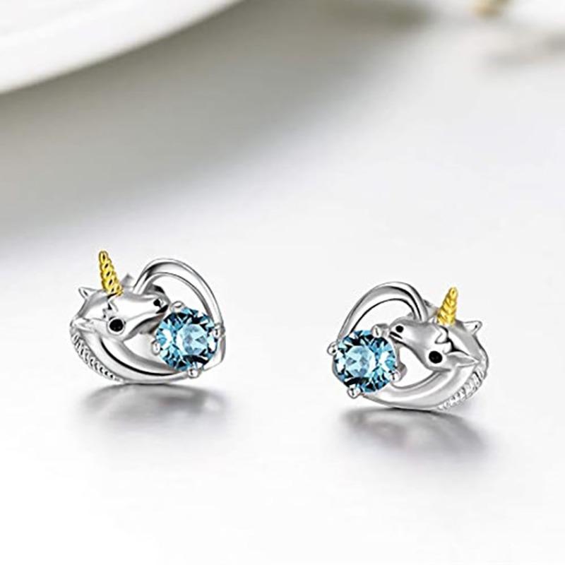 1 Pair, Stylish, Inlaid with Synthetic Zircon. Creative Unicorn Stud Earrings