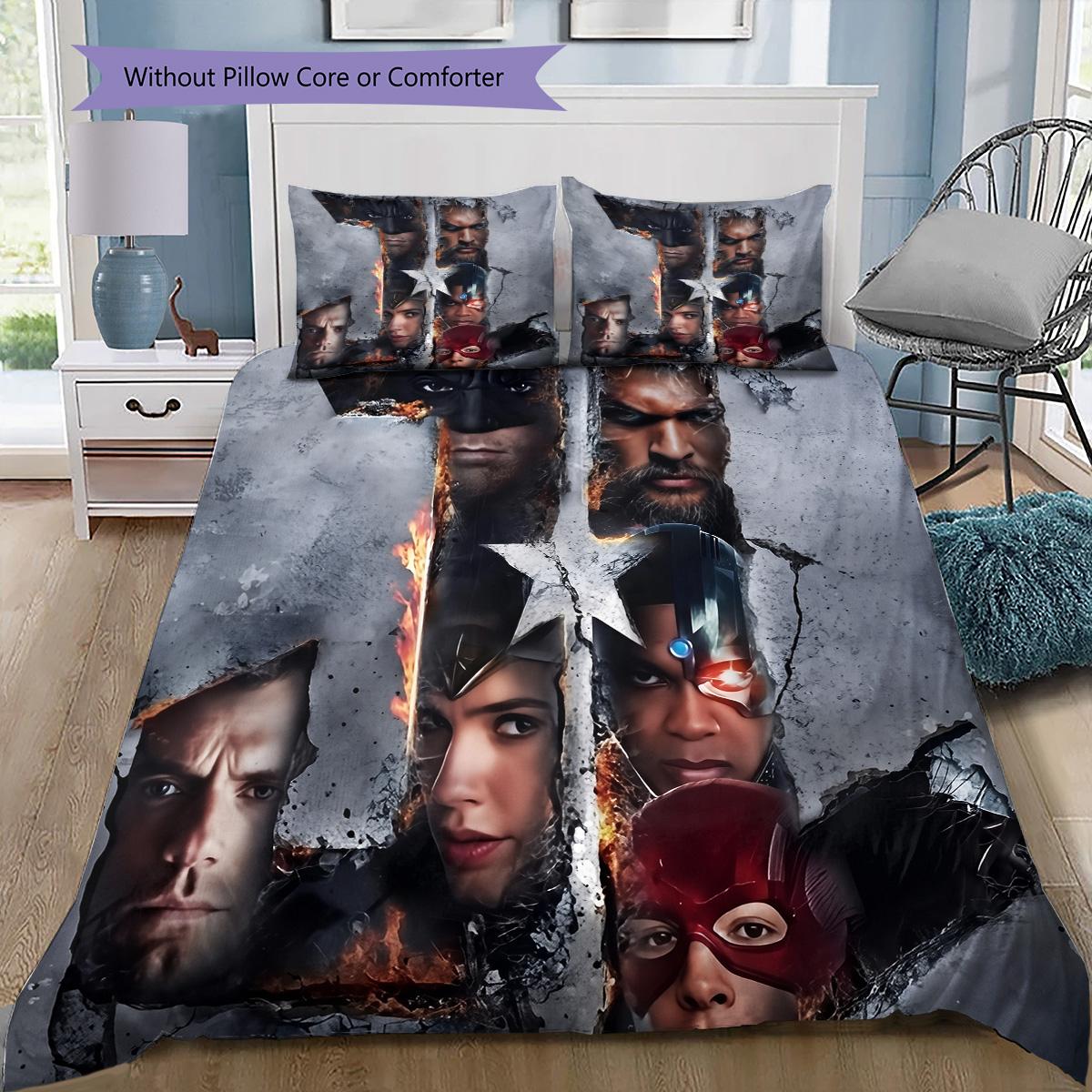 

Justice League Members Bedding Set, 1 Duvet Cover & 2 Pillowcases, Home Decor, Ideal Gift for Superhero Fans 135x200cm