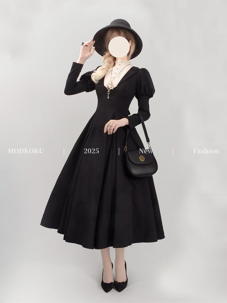 MODKOKU Gothic Lolita Nun Ribbon Lace Dress with Long Gothic Lolita Dreamy Cute French Girly Halloween Split Long Size Suitable for Adults and Winter