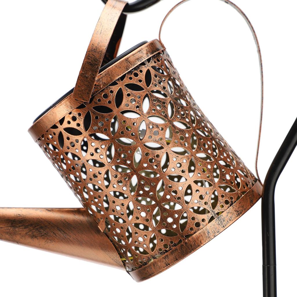 Solar Kettle Shower Light Metal Iron Retro Garden Watering Can Lamp for Outdoor Patio Lawn Yard Decor