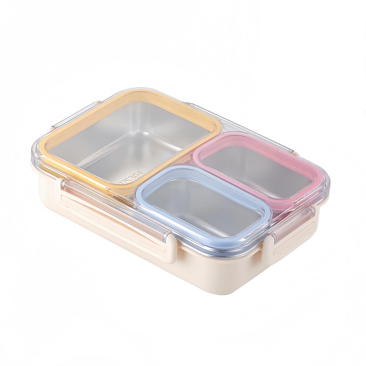 

Stainless Steel Lunch Box Kitchen Snack Food Container Lunch Box 24.5x17.5x6cm Three Compartments With Silicone Seals Lids бежевий