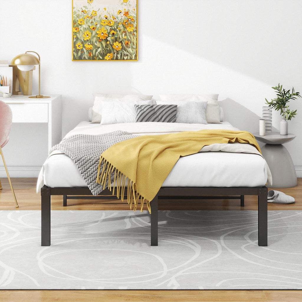 Bed Frame 120x200 Cm Metal, Sturdy Platform Bed with Headboard, Noiseless, Easy Assembly, No Box Spring Needed, Ideal for Couples & Guest Rooms