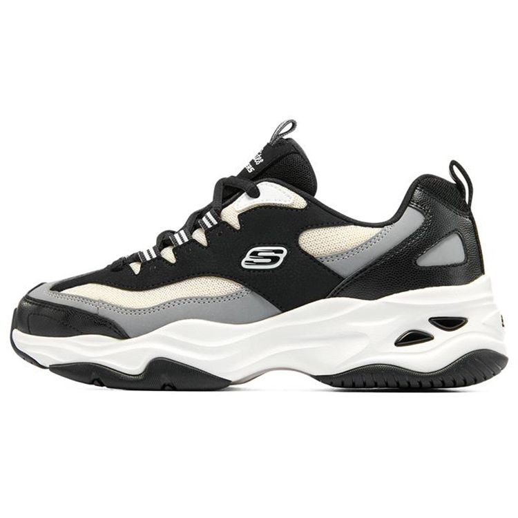 Skechers DLites 4.0 Leather Lace-Up Shock Absorbing Durable Low-Top Dad Shoes Women sneaker White Black 896144-BKW 35