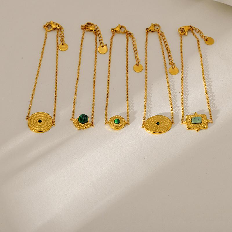 French retro natural stone series turquoise pendant bracelet girl personality high sense gold-plated stainless steel necklace