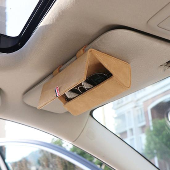 Car Storage Box Flip-Type Anti-Falling Eyeglass Case Snap-On Installation Leather Texture Organizer Universal Fit Sunglasses Box