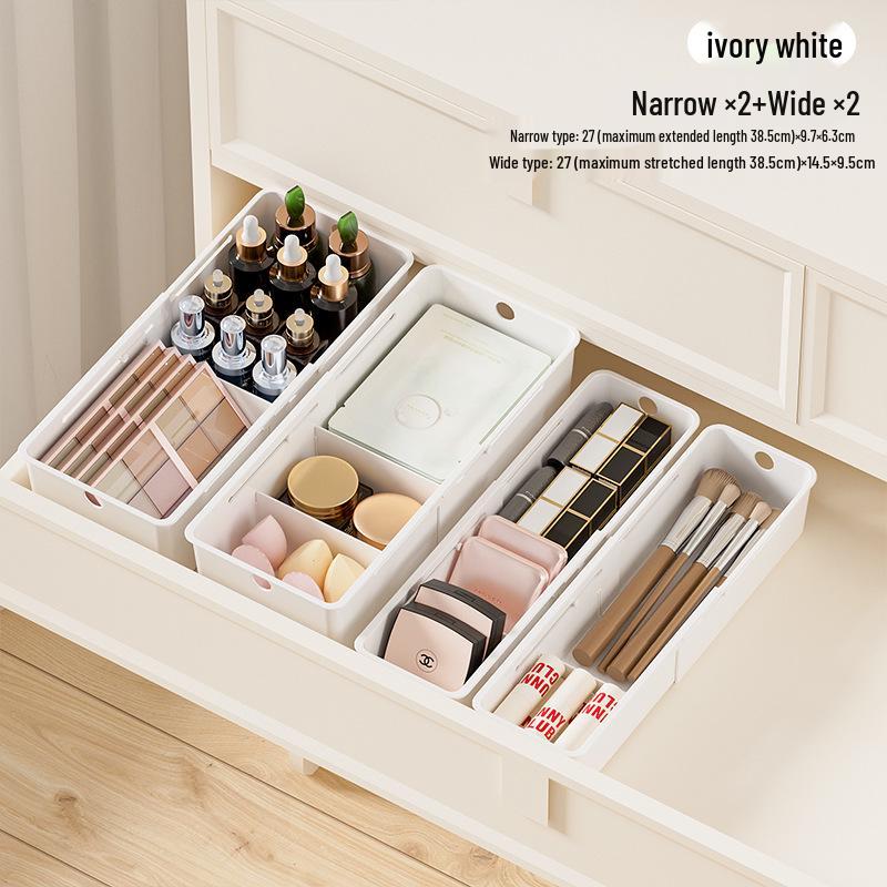 Telescopic Drawer Organizer with Built-in Compartments for Cosmetics and Lipstick