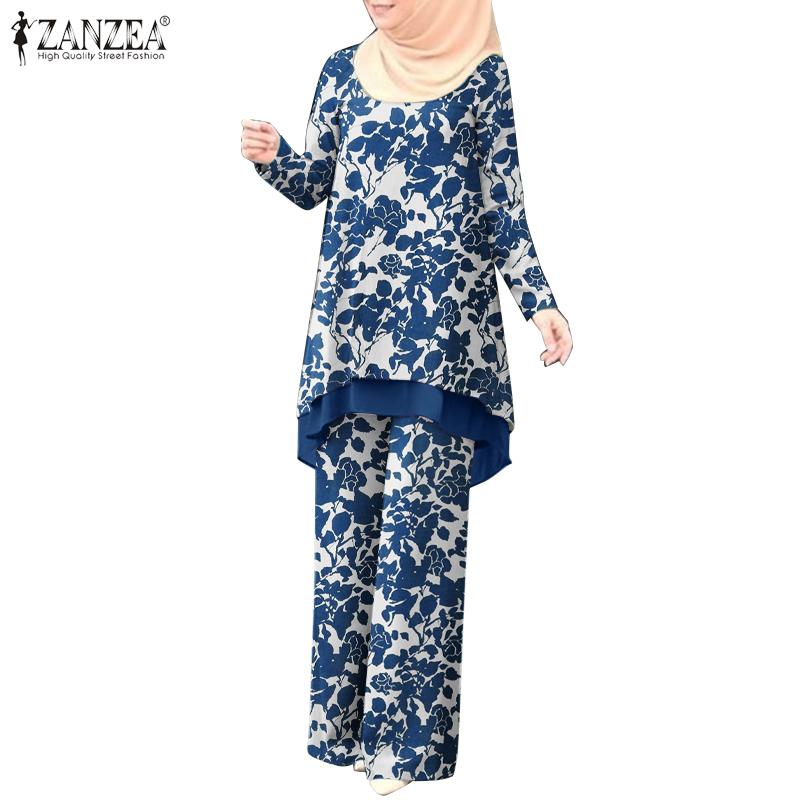 

ZANZEA Ретро наряды Женская блузка и брюки Повседневный комплект из двух предметов