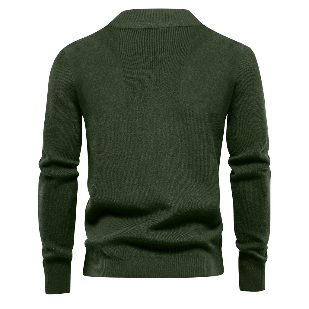Men's Casual Loose Solid Color Semi-zipper Stand-up Collar Sweater, Men's Warm Long-sleeved Pullover Knitted Sweater