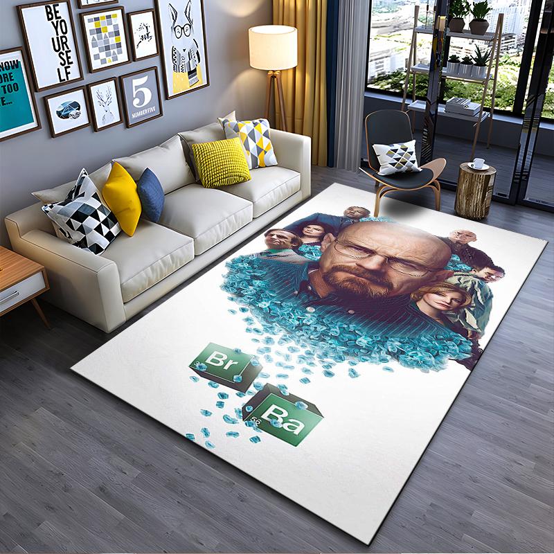 Area Rug, Breaking Bad Cast Blue Meth Crystal White Background Poster, Man Cave Decor, Non-Slip Mat