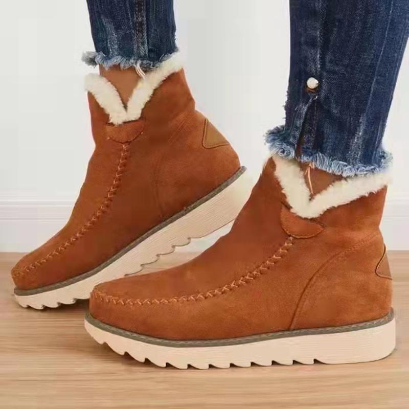 Women's Plus Size Thick-Soled Winter Ankle Boots: Warm, Solid Color, Slip-On Style
