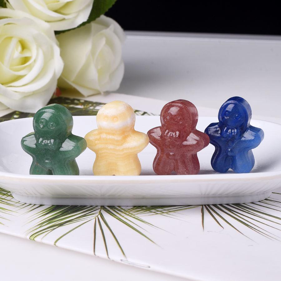 Price Mix Material Natural Crystal Quartz Mini Christmas Gingerbread Man Carving for Gifts