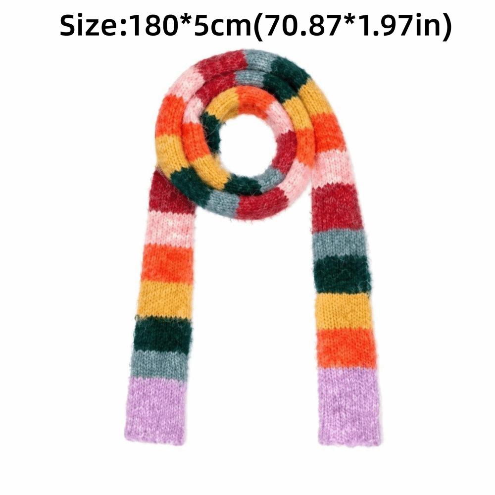 Y2K Style Sausage Thin Scarf Warm Color Splicing Rainbow Color Scarf Cold Weather