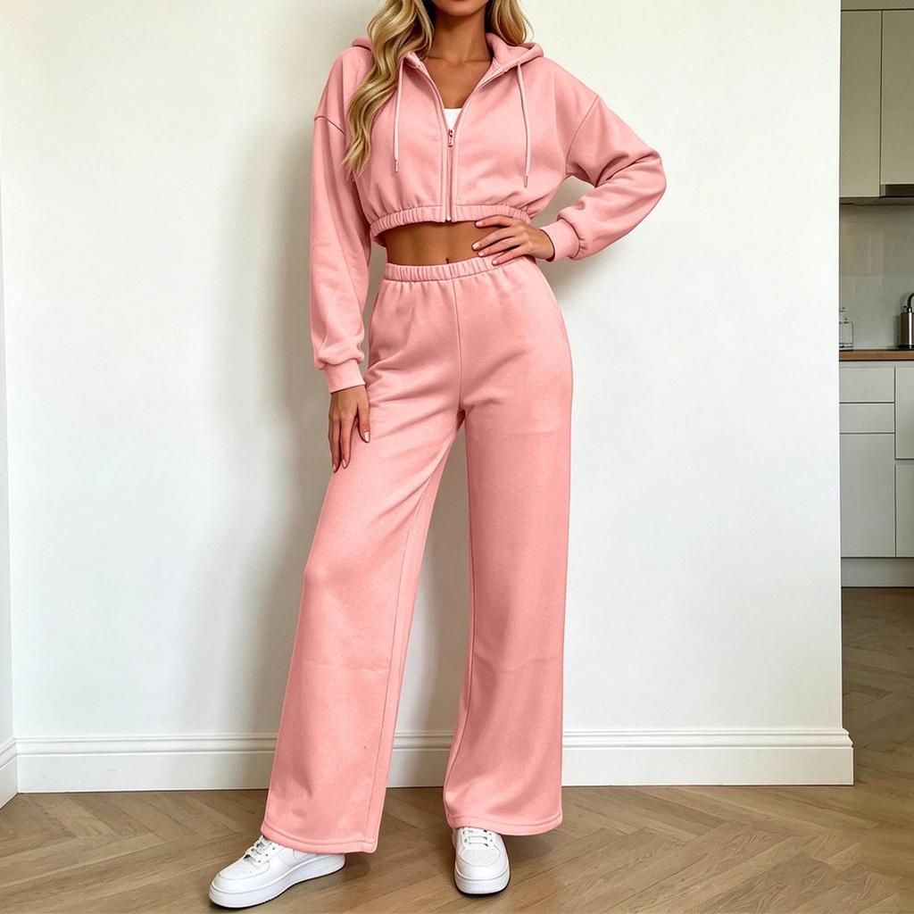 Women's Long Sleeve Zip Up Hoodie and Jogger Pants Set with Drawstring Waist for Casual Wear