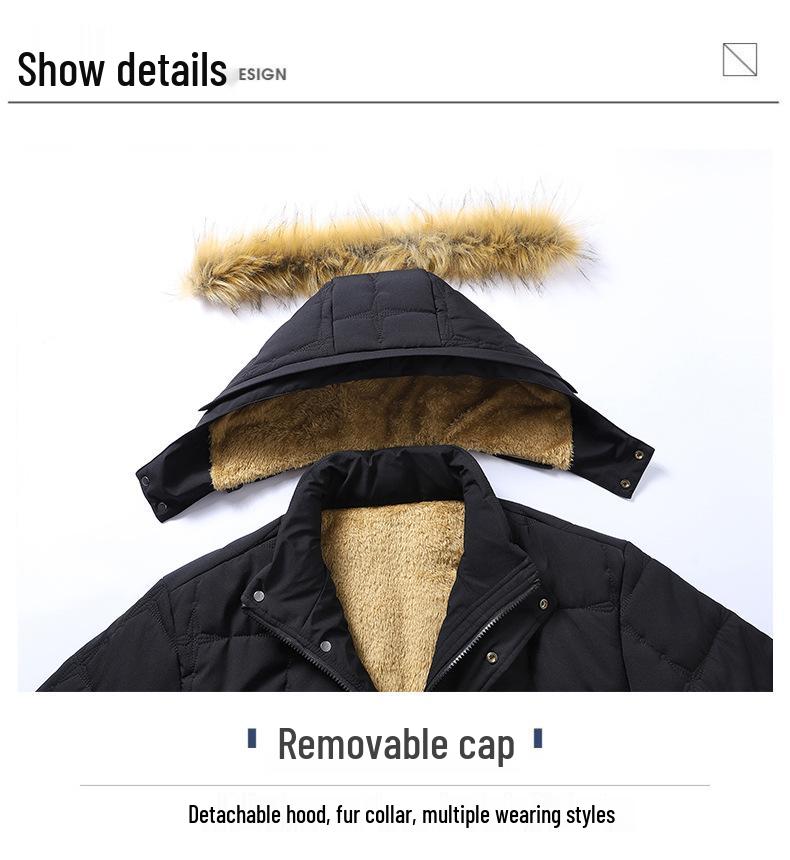 Men's Plus Size Hooded Winter Cotton Jacket - Casual and Versatile Dad Style Outerwear