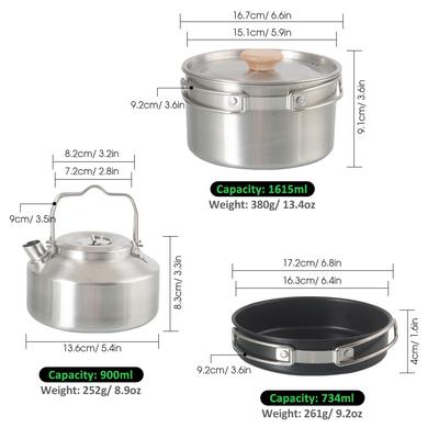 Batterie de cuisine de Camping, casseroles et poêles de Camping pliables avec bouilloire