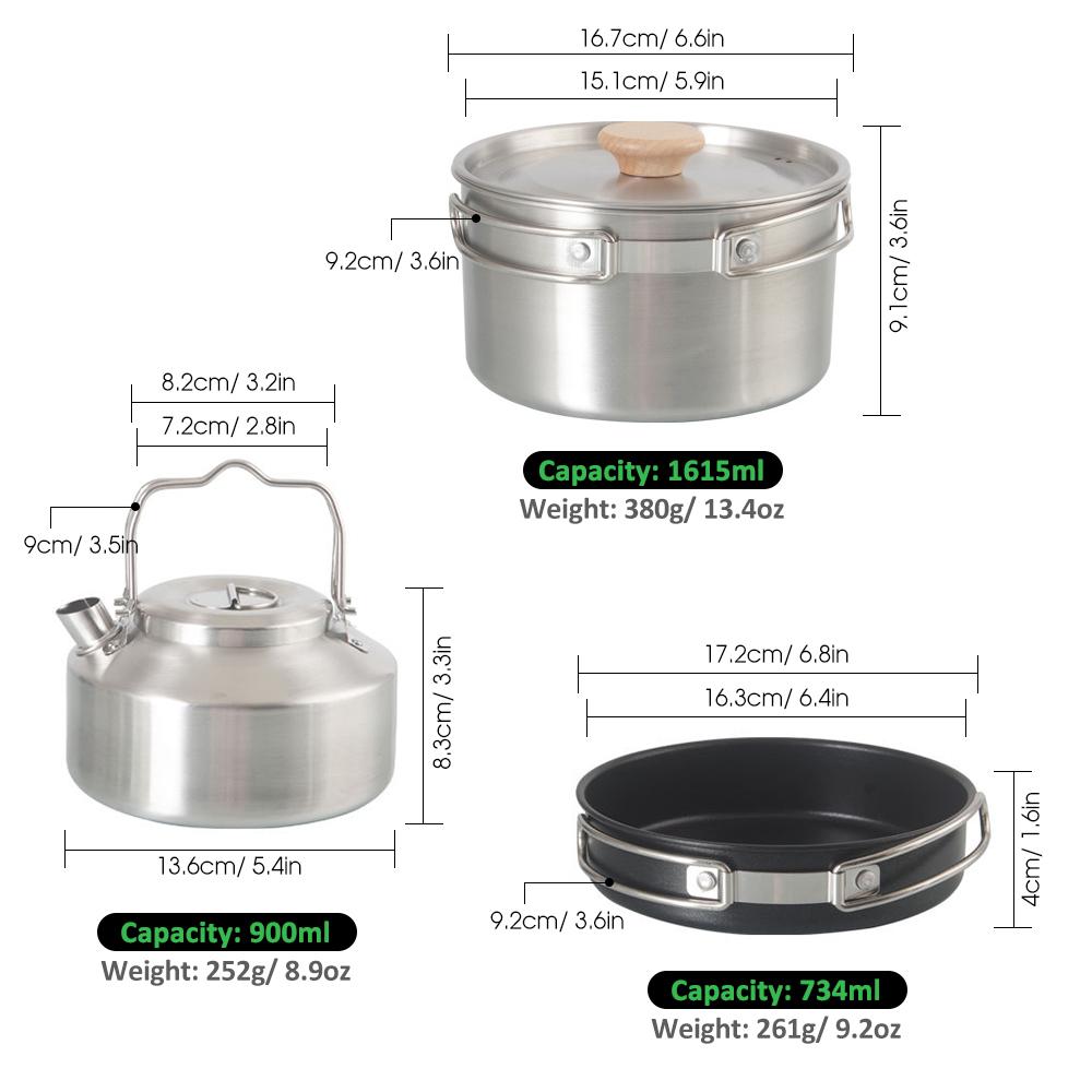 Camping Cookware Set Foldable Backpacking Camping Pots and Pans with Kettle