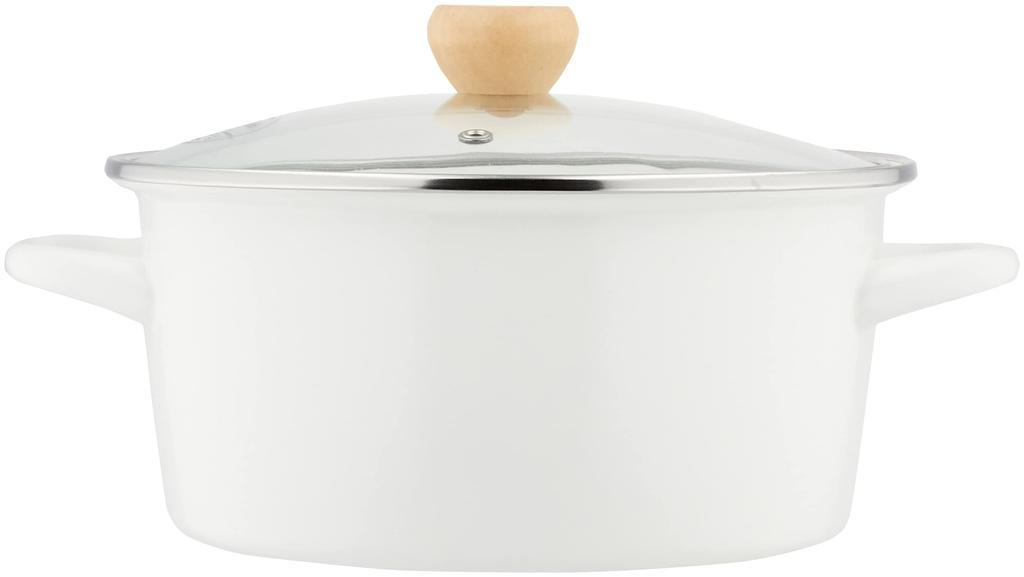 Pearl Metal Crevia Enamel Glass Lid Pot with Handle 22cm White