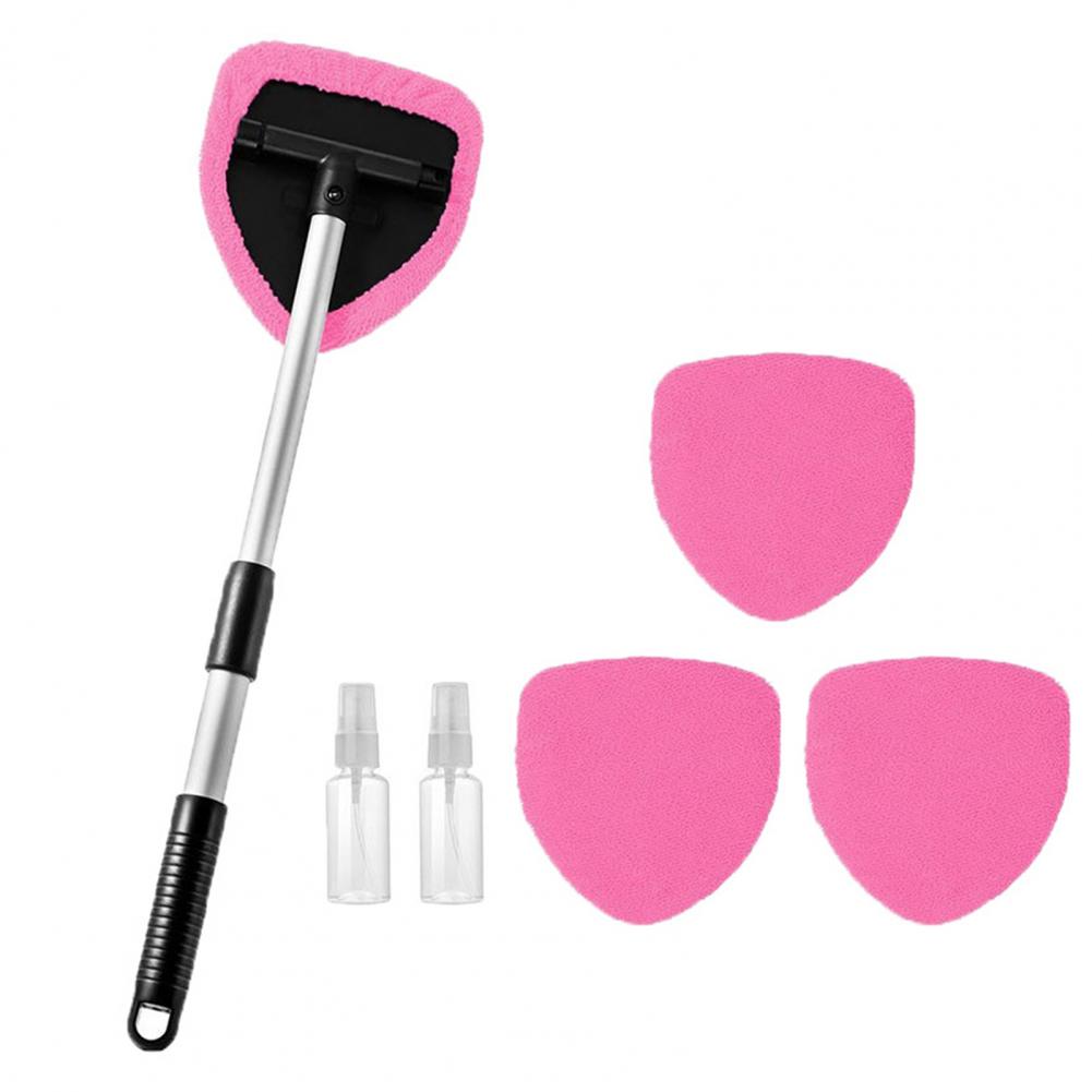 

Car Brush with Replaceable Microfiber Cloth Rotating Head Car Brush Retractable Windshield Tool Microfiber Car Cleaning Brush рожевий