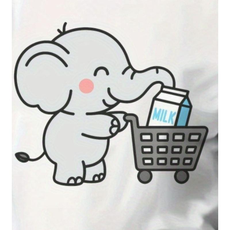 European Size Boys Round-neck Short-sleeved T-shirt with Cartoon Elephant Shopping Pattern Print