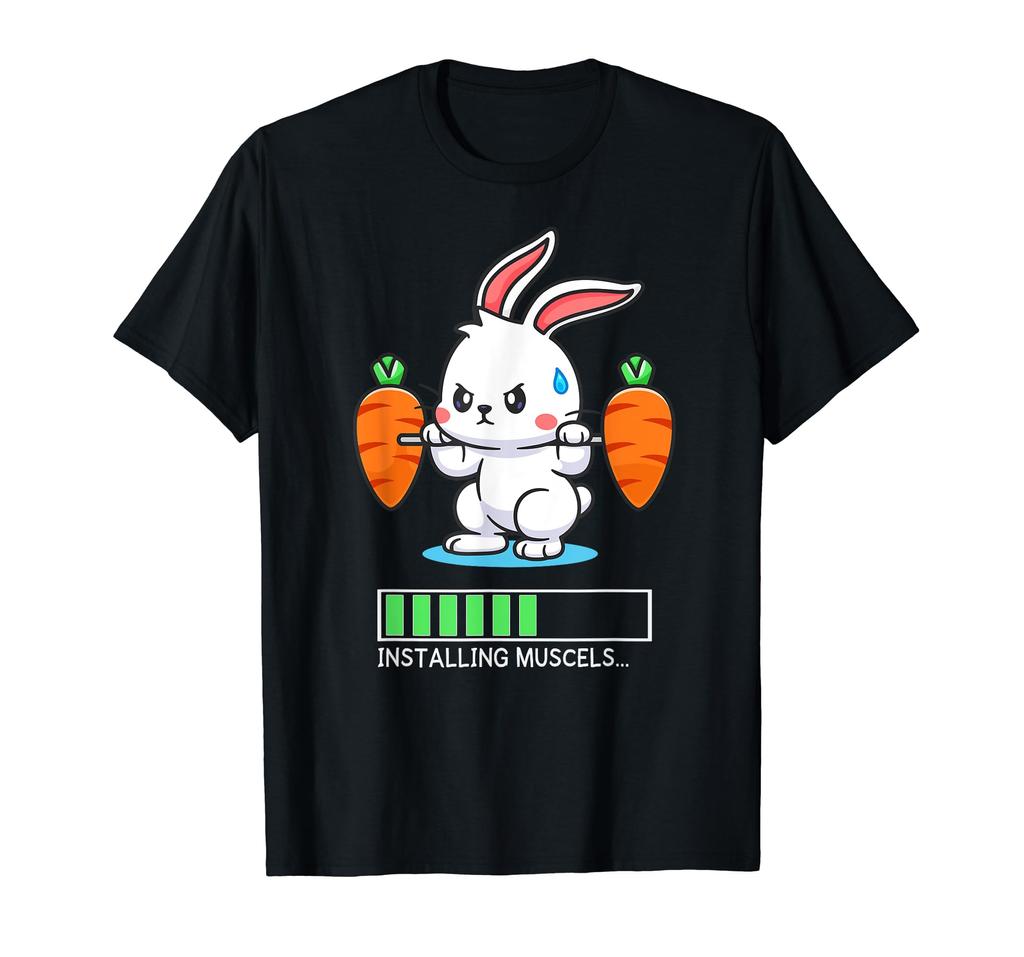 Funny Cute Rabbit Loading Bar Fitness Strength Training Gym T-Shirt