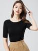 Women's Off-Shoulder Merino Wool Sweater, 60s Yangzi Yarn, Crew Neck Knitted Base Layer