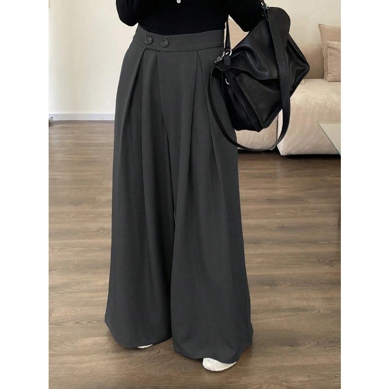 Damen High Waist Weiter Bein Gerader Lockerer Freizeit Anzug Hose