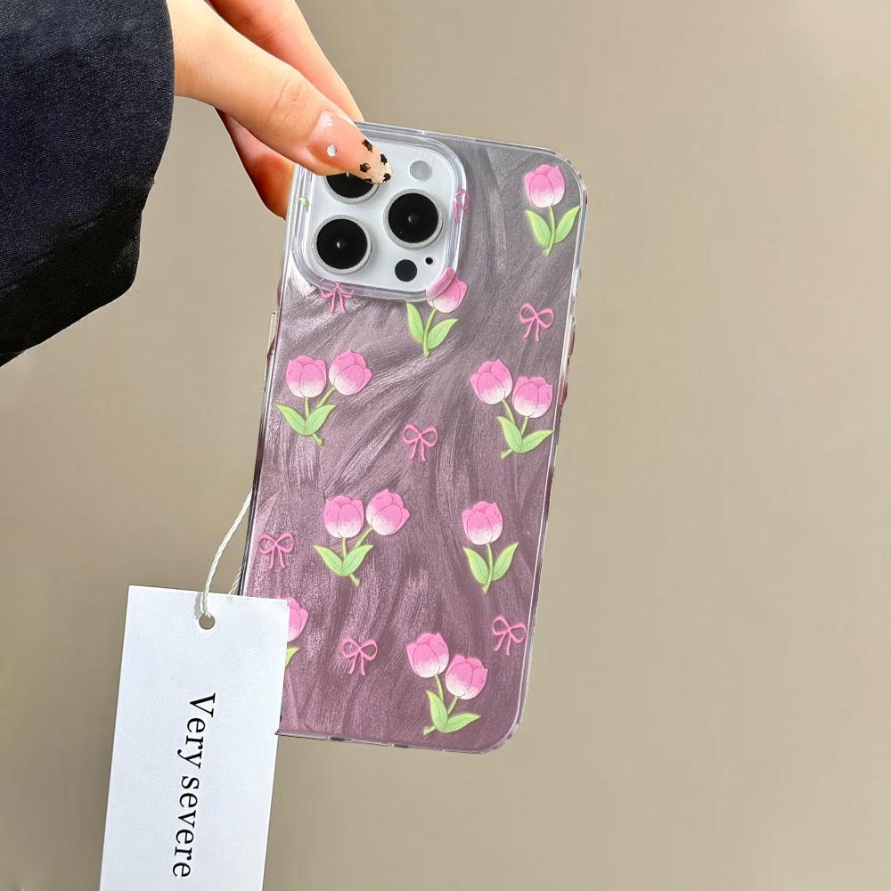 Gradient Pink Bow Flowers Phone Case For Xiaomi Redmi Note 14 13 Pro 14C 13C 13T 14T A5 A3 A4 Silicone Couple Fundas Shell Cover